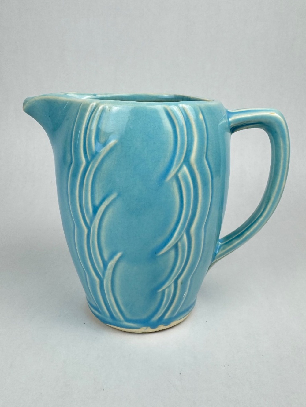 Vintage 1940s McCoy Pottery Periwinkle Blue Stylized Pattern 5” Syrup Pitcher